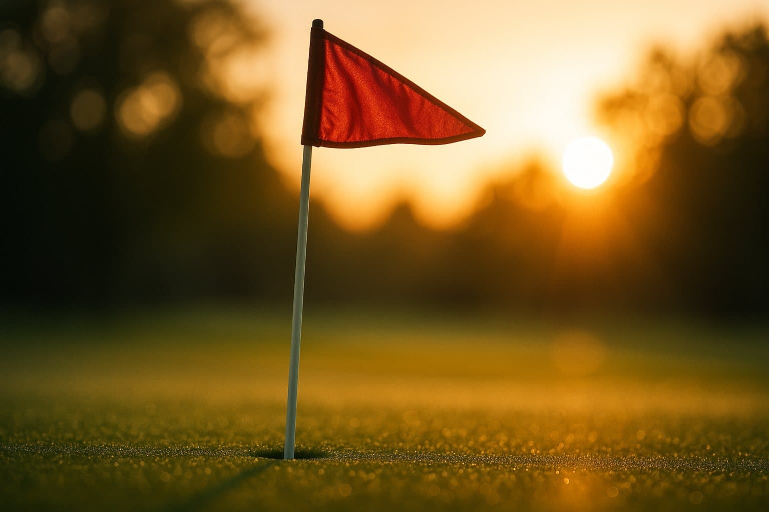 A golf green at golden hour